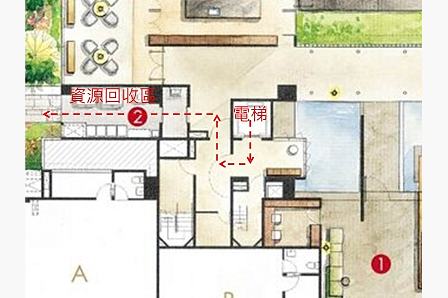 電梯到資源回收室示意(編輯自製)