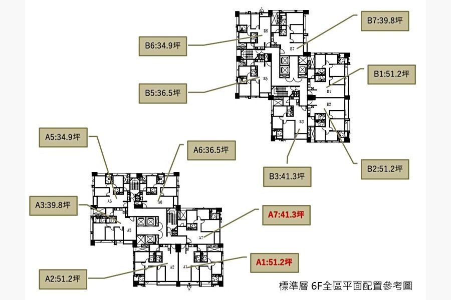 六樓全區標準層圖與樣品屋位置