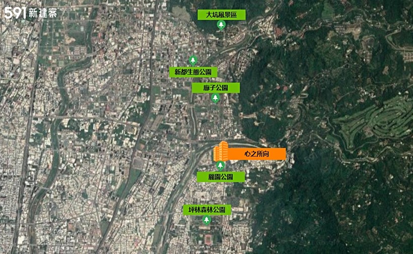 圖/建案基地後方緊鄰麗園公園，周遭大、小公園皆約5分鐘車程可達