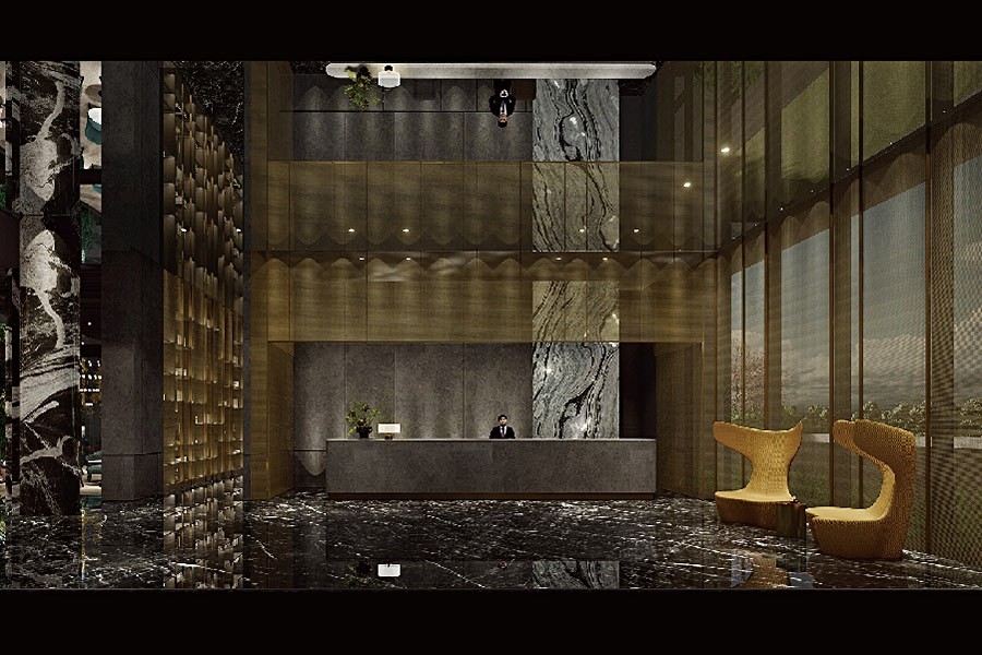 一樓大廳挑高6米。