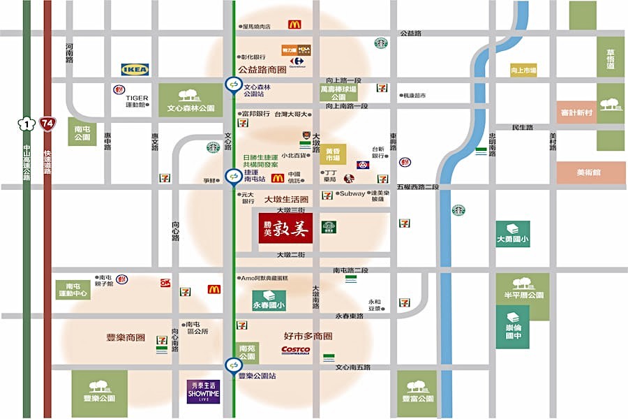 五權西路銀行商家林立。