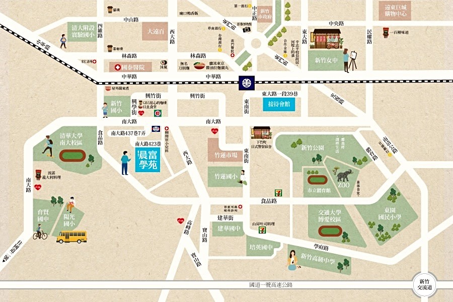 「晨富學苑」生活機能。