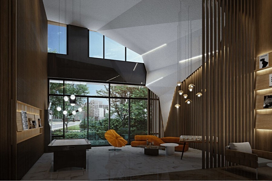 娛樂室規劃挑高採光，日夜皆美