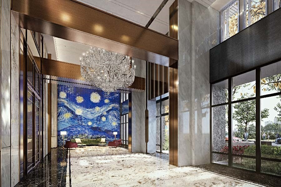 大廳氣勢磅礡,掛水晶吊燈