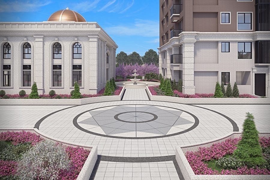 「鉅慶歐采」社區中庭3D示意圖。