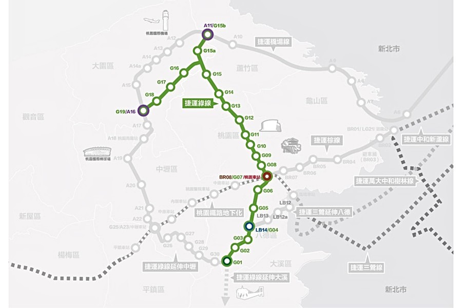 桃園捷運綠線官方路網圖
