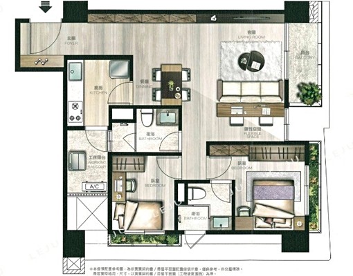 水湳經貿核心地段✨遠雄藝舍✨質感次頂樓兩房雙衛浴平車宅 - Image 15